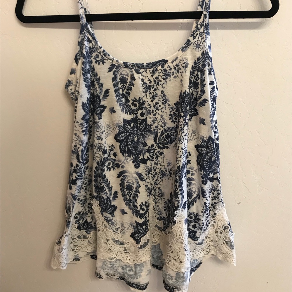 Blue and white floral tank top